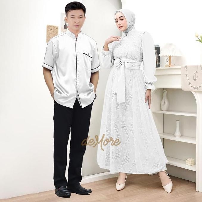 [Demore] - Davisha / Davina Setelan Baju Couple Sarimbit Lebaran | Gamis Brukat Kondangan Wanita Dew