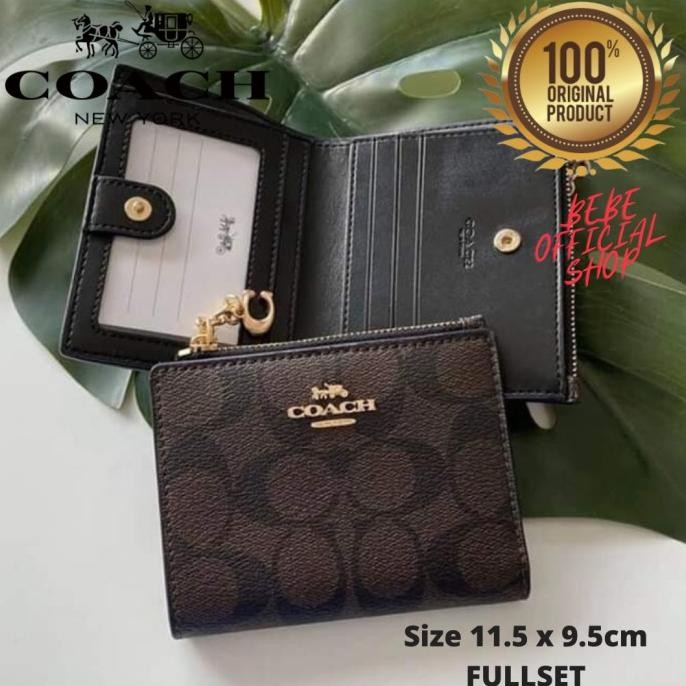 Siap Kirim [ORIGINAL] COACH Snap Card Case Wallet Leather Brown / Dompet Coach