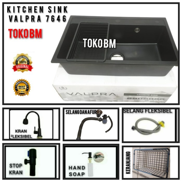 kitchen sink granit valpra 7646 hitam/valpra sink 1 lobang granit V GE 7646