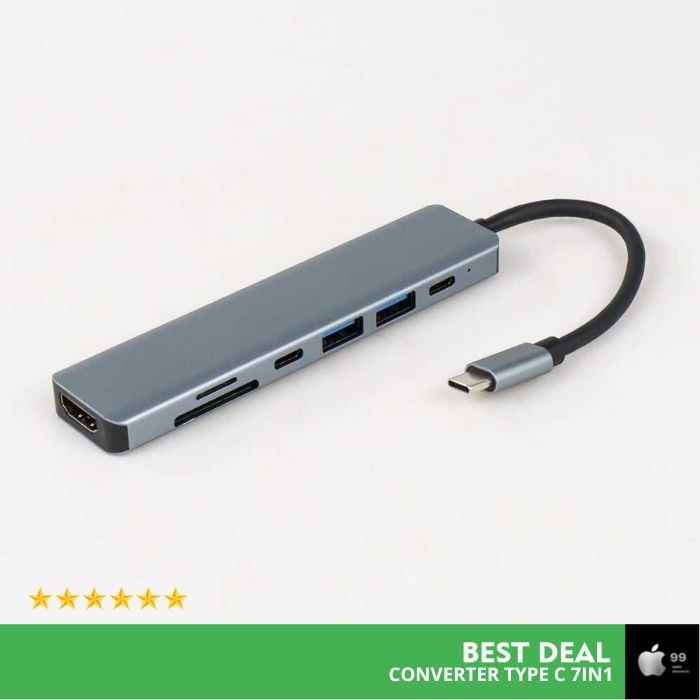 7in1 Adaptor Converter Type C To HDMI USB 3.0 Type C TF SD Card Reader