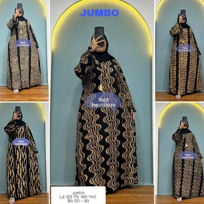 Gamis jumbo abaya batik Mita sogan coklat Raja ghivar dobble xxl jumbo  Panjang Wanita Nyaman Batik 
