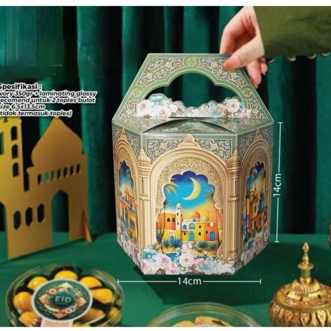 

=====] Box Lebaran 2 Toples Bulat 500gr Box Kue Kering Lebaran Box Lebaran 2 Toples Bulat 14CM