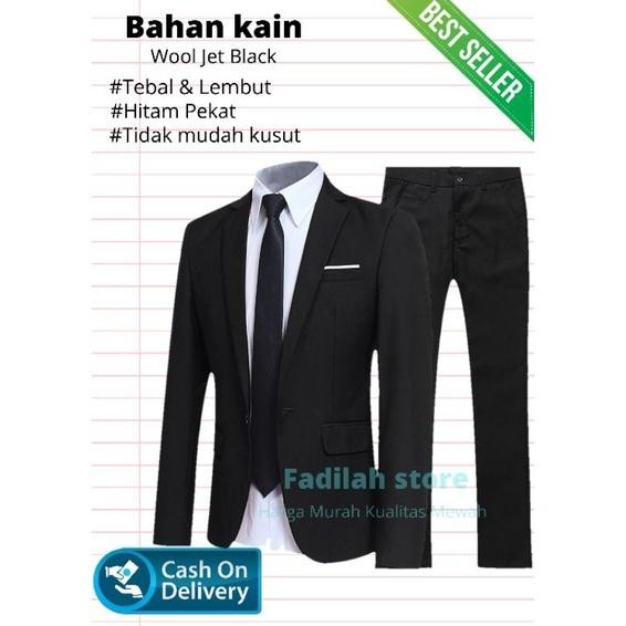 SETELAN JAS PRIA / JAS DAN CELANA / JAS FORMAL JET BLACK
