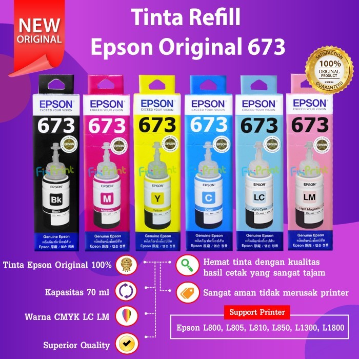 TINTA EPSON 673 T673 ORIGINAL PRINTER L805 L810 L850 L1300 L1800 ORI