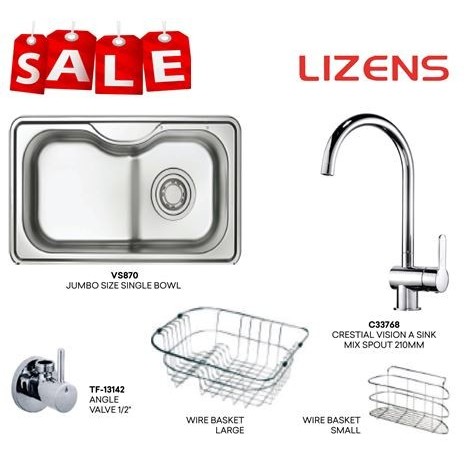 Paket Kitchen Sink Stainless Lizens VS870 + Kran Crestial C33768