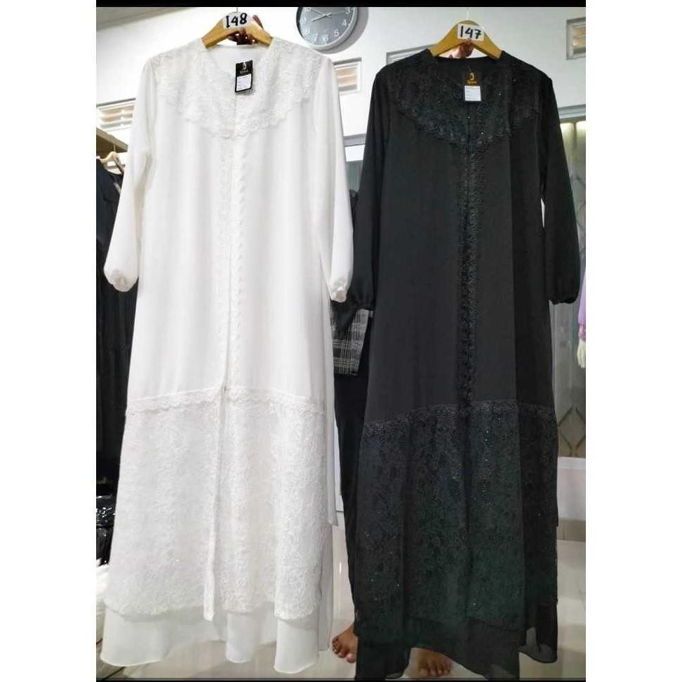 MUSLIM - Abaya Brukat Turki Modern Hitam Putih TERLARIS