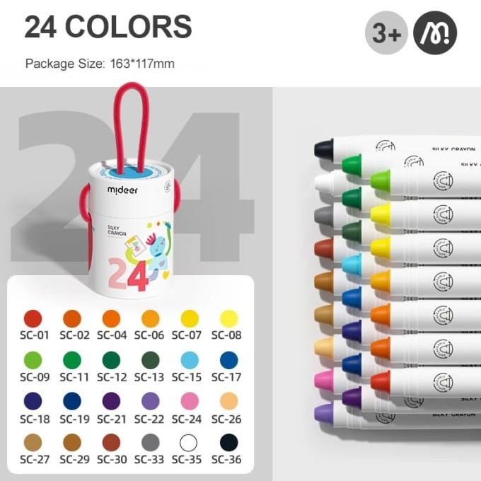 

MIDEER QUICK DRY SILKY CRAYON 24 PC NON TOXIC FOR KIDS WASHABLE