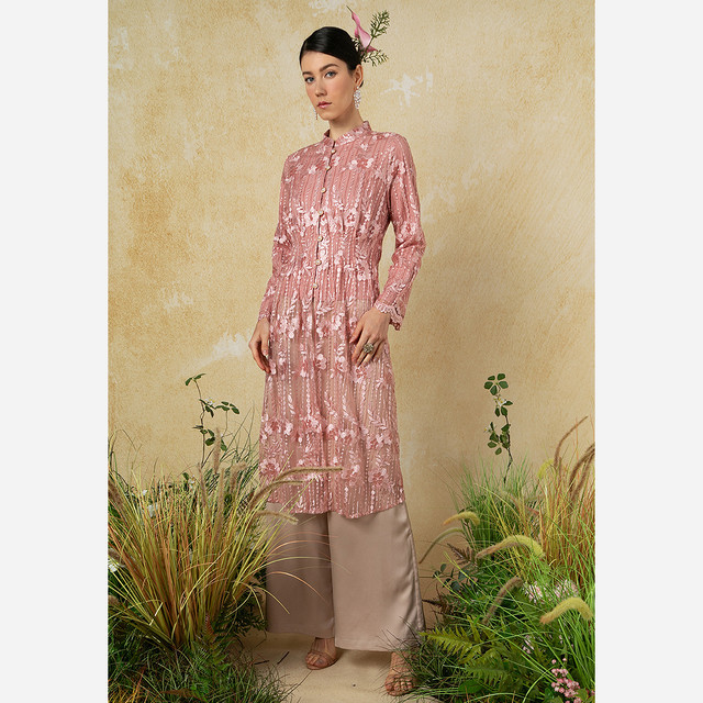 Zalia Citra Lace Long Top With Pants Set Wanita
