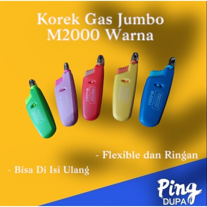 best seller] Korek Gas BBQ Lighter M2000 Jumbo Aneka Warna Bisa Diisi Ulang