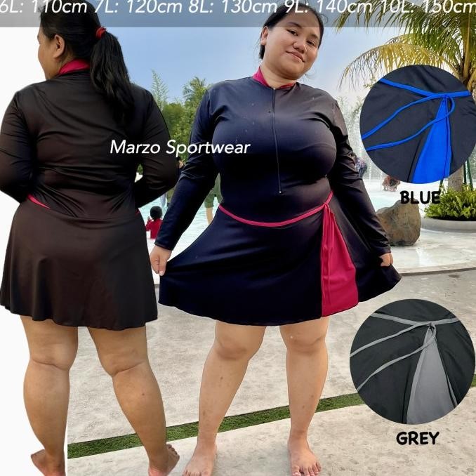 [JUMBO 10L] BAJU RENANG JUMBO 10L 8L 7L BAJU RENANG ROK WANITA JUMBO LENGAN PANJANG BAJU RENANG BIG 