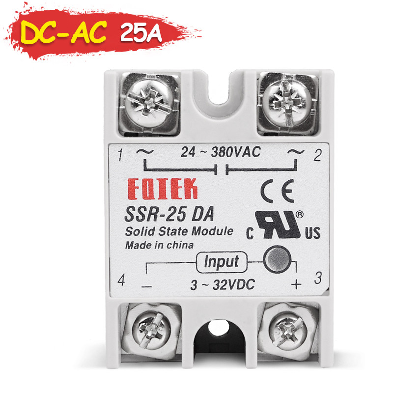 New DC-AC 25A Solid State Relay Single Phase SSR Relay Module 12V DC to 220V AC SSR-25DA