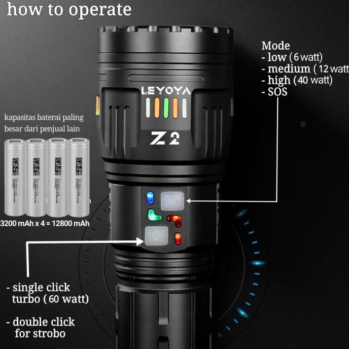 Leyoya Z2 40 wat 3000 Lumens Senter Super Terang