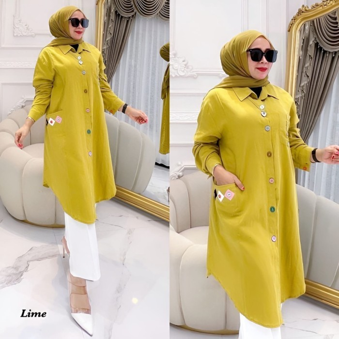 TUNIK KUNING LEMON SIZE XXL LD 110CM/ TUNIK BUSUI CRINKLE AIRFLOW OUTF
