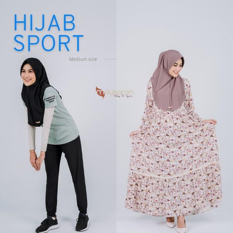 Promo Maysaron - Hijab Sport Size M Medium Menutup Dada Kerudung Olahraga Bahan Jersey Cod