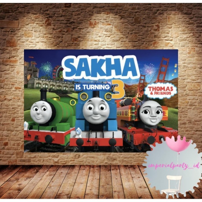 CUSTOM HAPPY BIRTHDAY BACKDROP BANNER SPANDUK ULTAH ANAK THOMAS KERETA