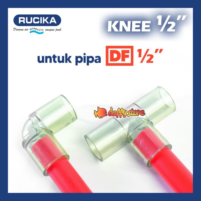 DISKON Knee Keni Elbow L 1/2" INCH transparan bening Rucika untuk pipa DF " akuarium kolam