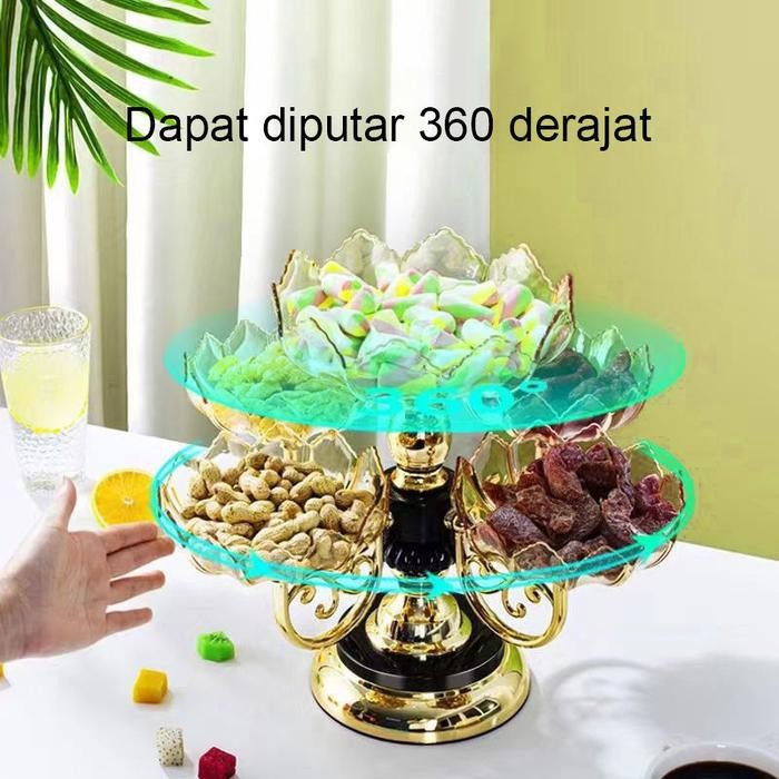 Piring Buah Hiasan Kristal Plastik Piring Putar Kue Crystal Plastik Elegan Wadah Buah Permen