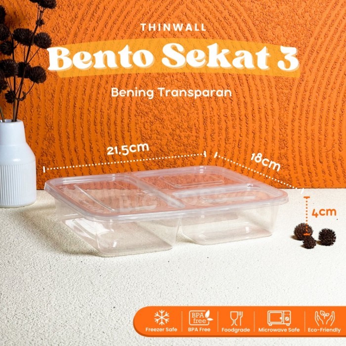 READY 25 PCS TWINWALL BENTO SEKAT 3 FOOD GRADE KOTAK MAKAN LUNCH BOX PLASTIK KATERING