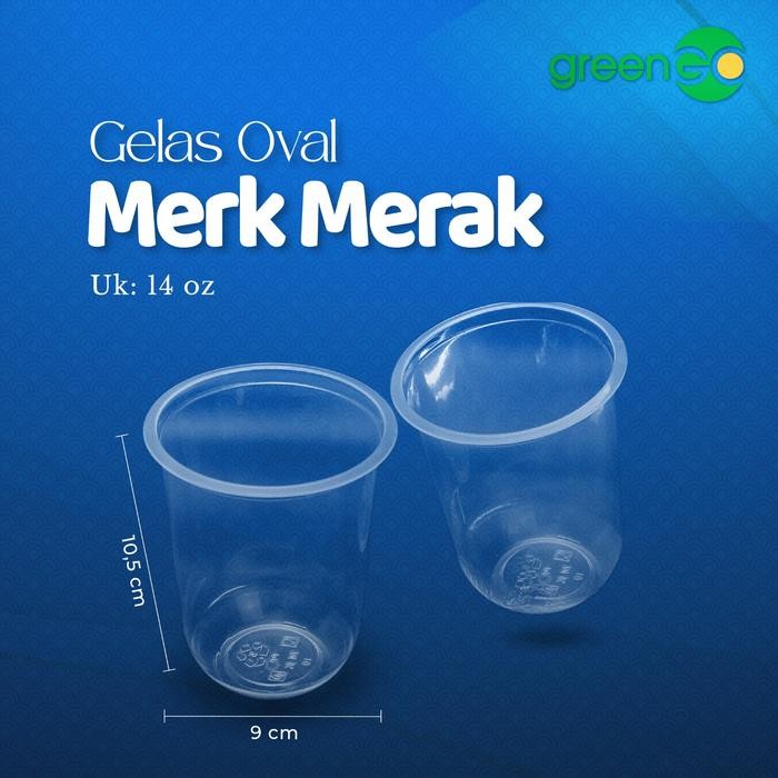 Gelas Plastik Oval Polos 14Oz 50Pcs Gelas Plastik Merak Bening Tebal Gelas Boba Bening