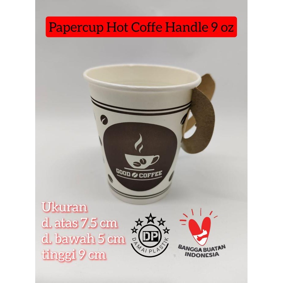Gelas Kertas Papercup Hot Kopi 9Oz Dengan Pegangan - Paket 50 Pcs