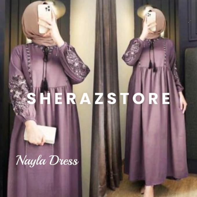 Nayla Gamis Dress Bordir Pesta Kondangan Wanita Remaja Muslim Jumbo Ld 140 130 120 110 104 98 92 Put