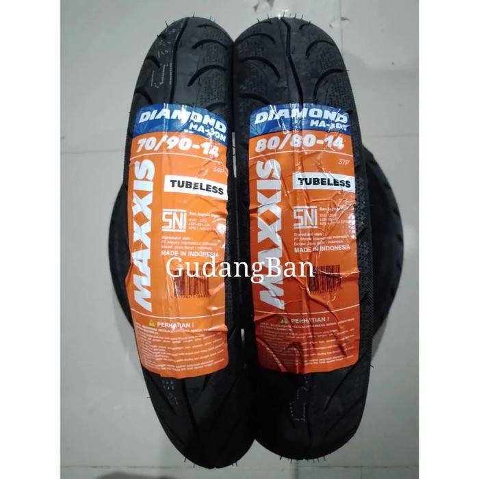 ( PAKET 2 BAN ) 70 90 dan 80 80  MAXXIS DIAMOND RING 14 TUBELESS FREE PENTIL