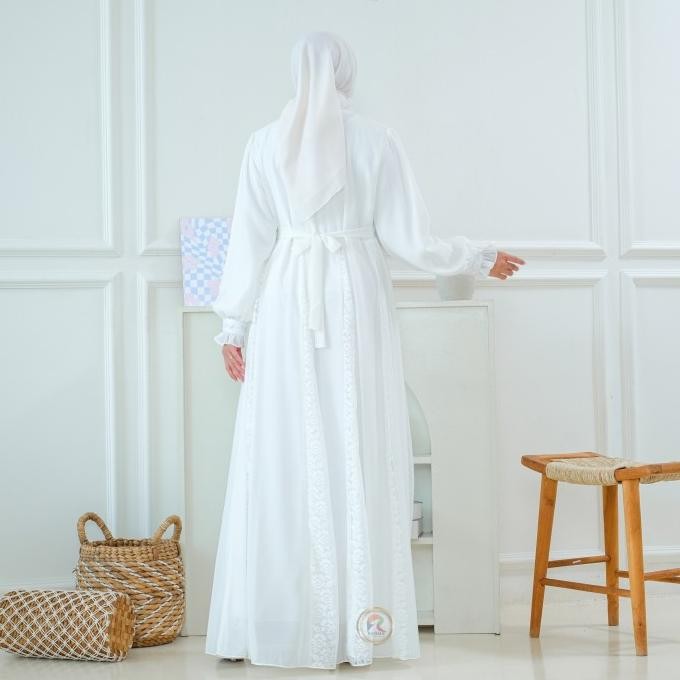 Raisma - Zubaidahtk Gamis Putih Lebaran Premium Ceruti Mix Brokat Promo