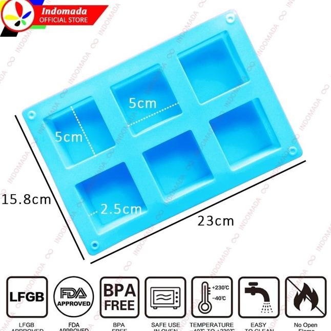 INDOMADA CETAKAN SILIKON KOTAK 6 KUBUS BESAR PETITE FOURS 5 X 5 CM MOUSSE PUDING COKLAT KUE KERING E