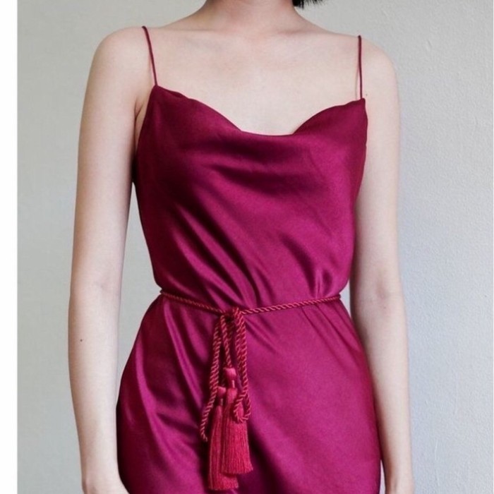 Promo Maxi Long Dress Satin Silk Flowy Belty Classy Party Night Gown Dlc47