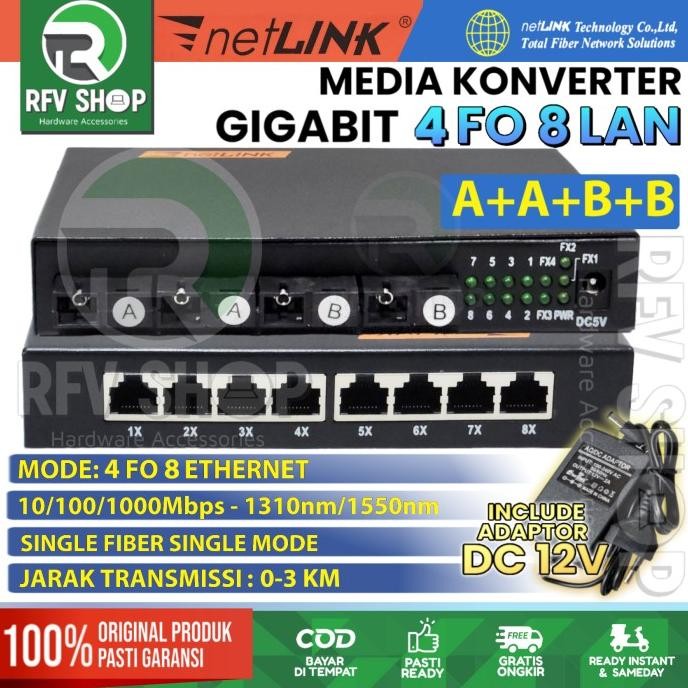 Promo Gigabit Media Converter 4 Fo 8 Lan Fiber Optik Switch Konverter Htb