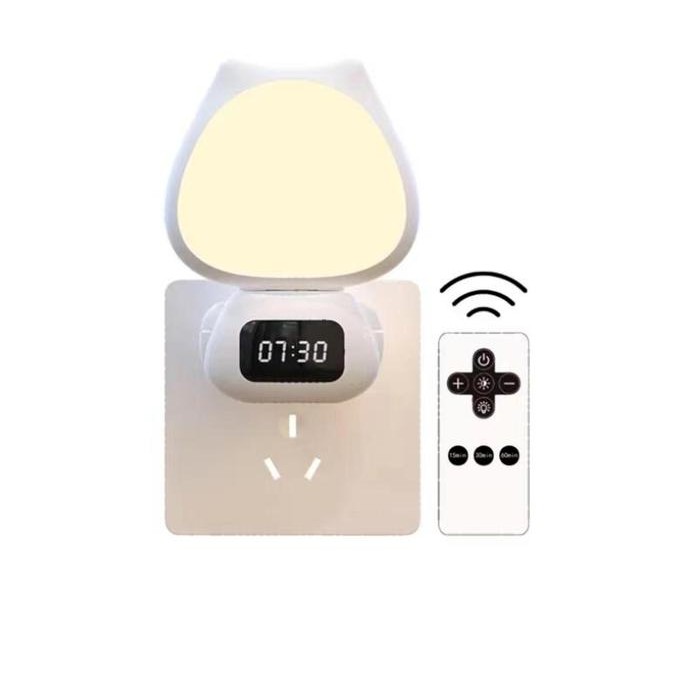 Lampu Tidur Model Kucing LED Wireless Lampu Tidur Jam Remote Digital Rechargeable Kamar