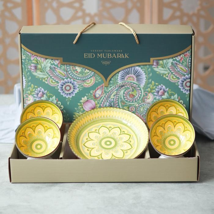 

New! Mangkok Set Hampers Lebaran Idul Fitri / Mangkok Set Premium Eid Mubarak / Gift Set Mangkok Keramik Parsel Lebaran - 4M 1 PIRING YASMINA Idul Fitri