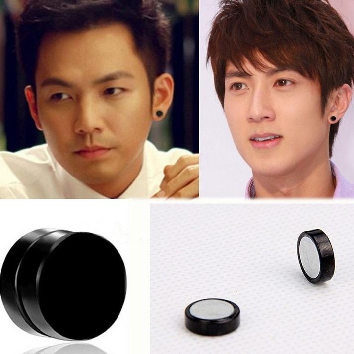 FLASH SALE ANTING MAGNET PRIA HITAM JEPIT FAKE EARRING TINDIK TELINGA PALSU A84