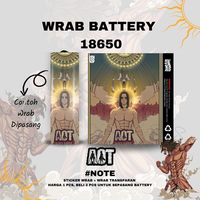

Terlaris Attack On Titan Series Wrab Batrai 18650 Pelindung Garskin Stiker Custom Case Laminasi Tebal COD