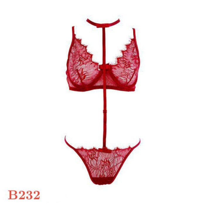 B232 Bra Set Sexy Bikini Bh Kawat Merah Transparan Celana Dalam Hot