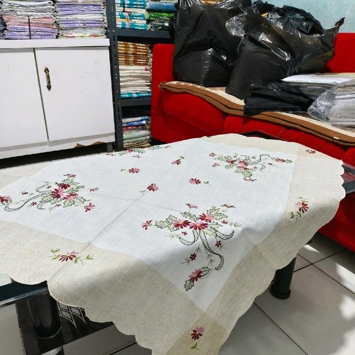 TERMURAH TAPLAK MEJA TAMU SEGI EMPAT KATUN BORDIR IMPORT - SAMA SISI/MEJA TERAS/MEJA OSHIN/MEJA