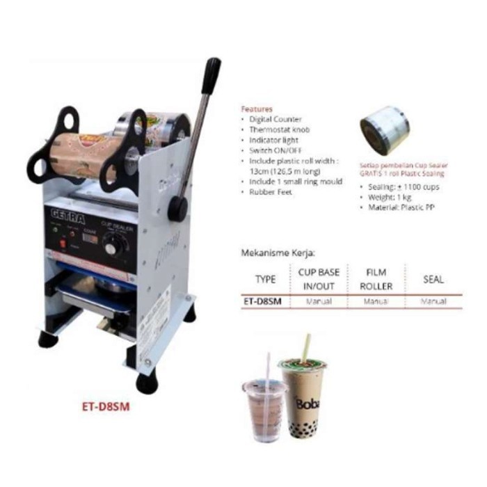 GETRA CUP SEALER / PRESS PLASTIK TUTUP NUMAN ETD 8SM - 22 OZ