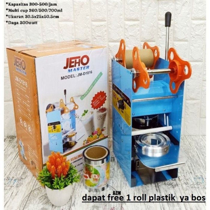 JEHO SEALING MAINE MESIN CUP SEALER PRESS GELAS FREE 1 ROLL PLASTIK
