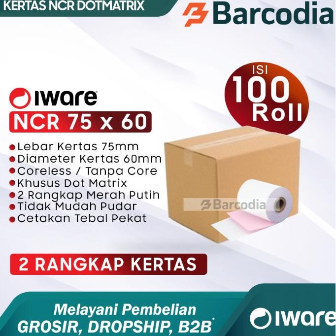 

( 1 DUS ) KERTAS PRINTER THERMAL DOTMATRIX 75 x 60 NCR 2 PLY / KERTAS STRUCK RANGKAP (putih merah)
