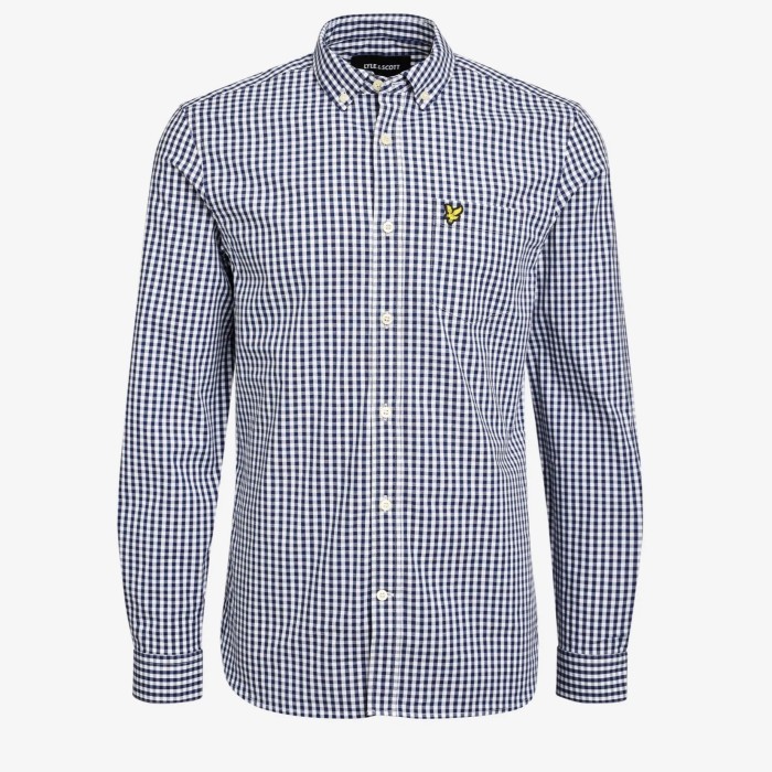 Terbaru Lyle And Scott Long Sleeve Gingham Shirt Navy Original Best Seller