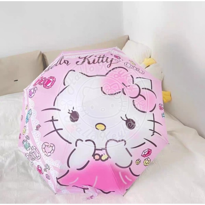 payung lipat tombol otomatis buka hello kitty pink jewel