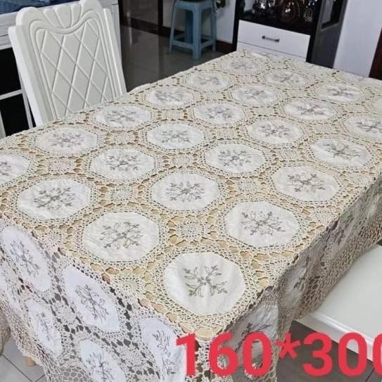 Sale Taplak Meja Makan Kain Katun Rajut Sulam Pita Kursi10-12 Persegi