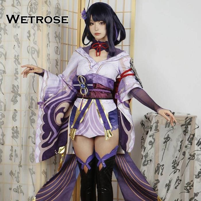 Wetrose2023 HQ Raiden Shogun SSR Cosplay Costume New Electro Archon Ei Full Set Leather Latex Kostum