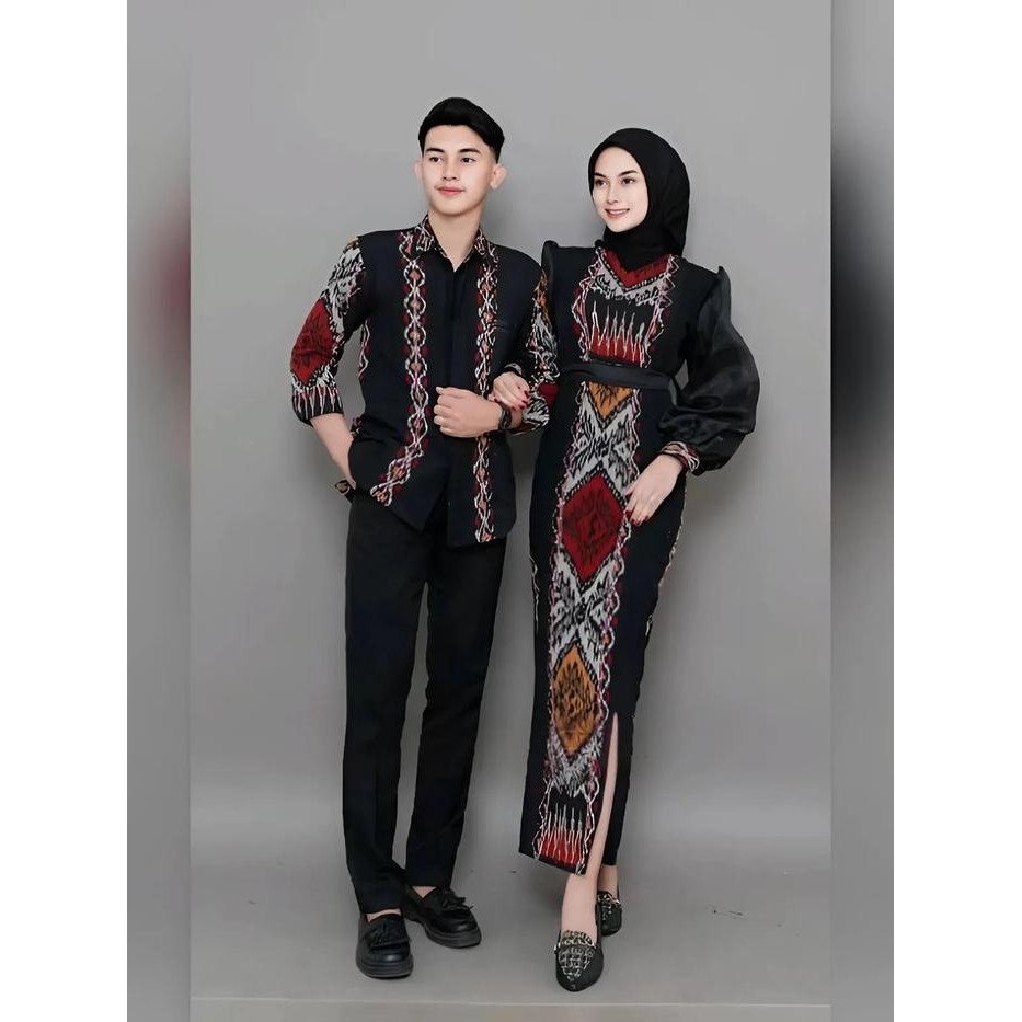 Couple Tenun Etnik Baju Kondangan Model Baru Baju Pasangan Baju Keluarga Kain Dress Tali Pinggang