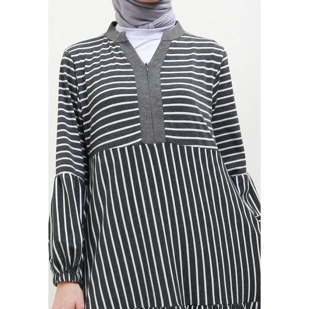 Jv Hasanah Asyifa Ruffle Big Stripes Dress - Gamis V Salur Susun Jumbo Best Seller