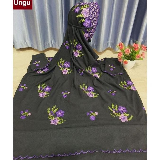 Terjangkau New Mukena Hitam Lajuran Termurah (Cod) Mukena Terusan Dewasa Polino Warna Kain Hitam/Mar