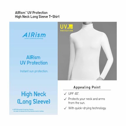 WOMEN TSHIRT KAOS MANSET AIRISM UV PROTECTION HIGH TURTLE NECK UNIQLO
