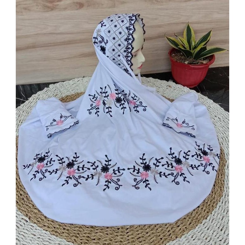 Diskon Mukena Terusan Dewasa Mukena Santri Pondok Mukena Terusan Bordir Katun Nyaman Motif Bunga Dau
