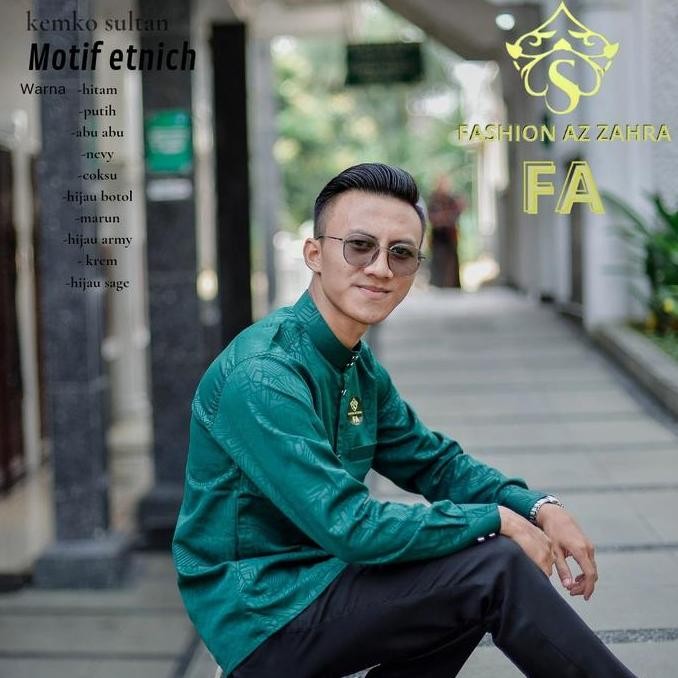 Kemeja Koko Sultan Trending Kain Embos  Kancing Motif Kantong Samping Kerah Muslim Nyaman Panjang To