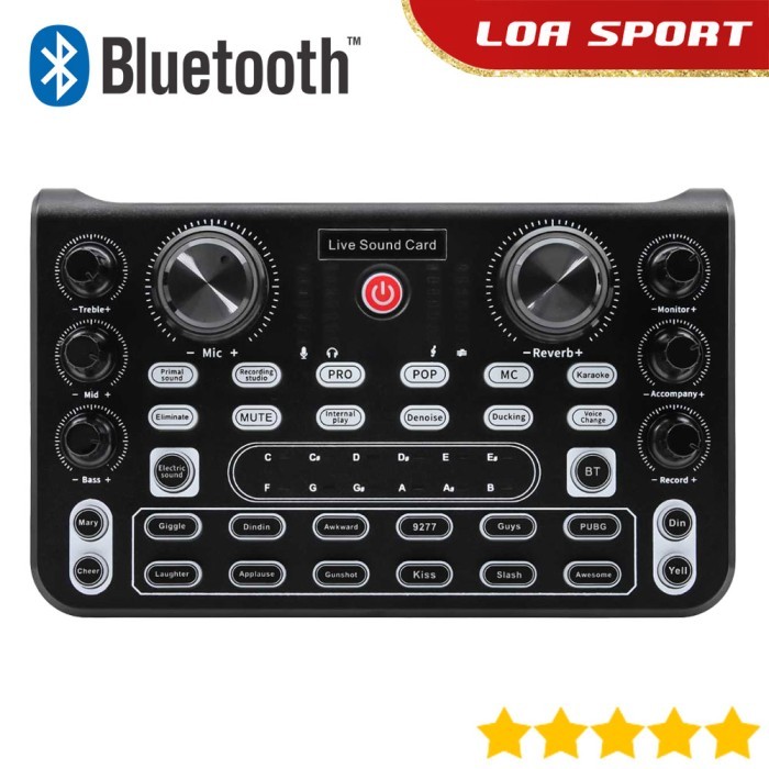 KHUSUS GRAB Sound Card Efek Vocal Karaoke 2 Mic In Bluetooth Portable 16 Effect